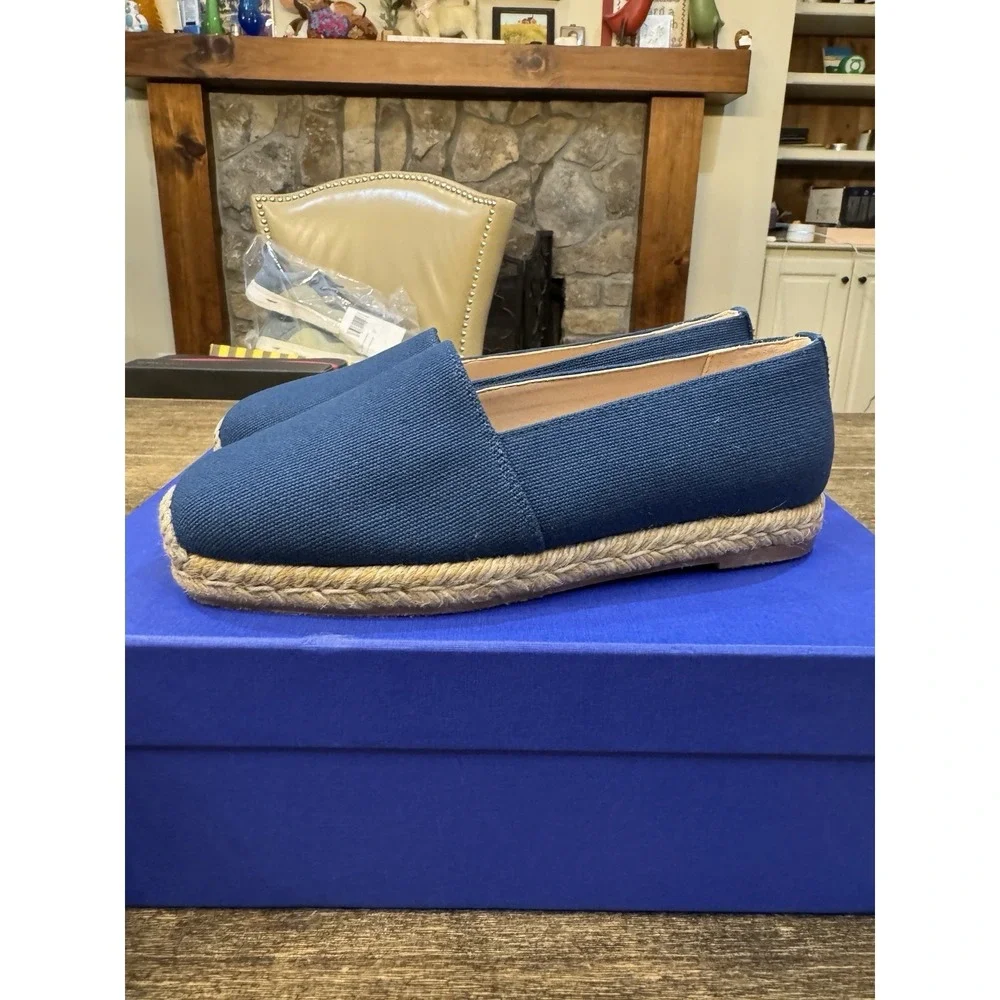 Stuart Weitzman womens Dree Slide Espadrille Blue Canvas Size 5 Slip On Loafer